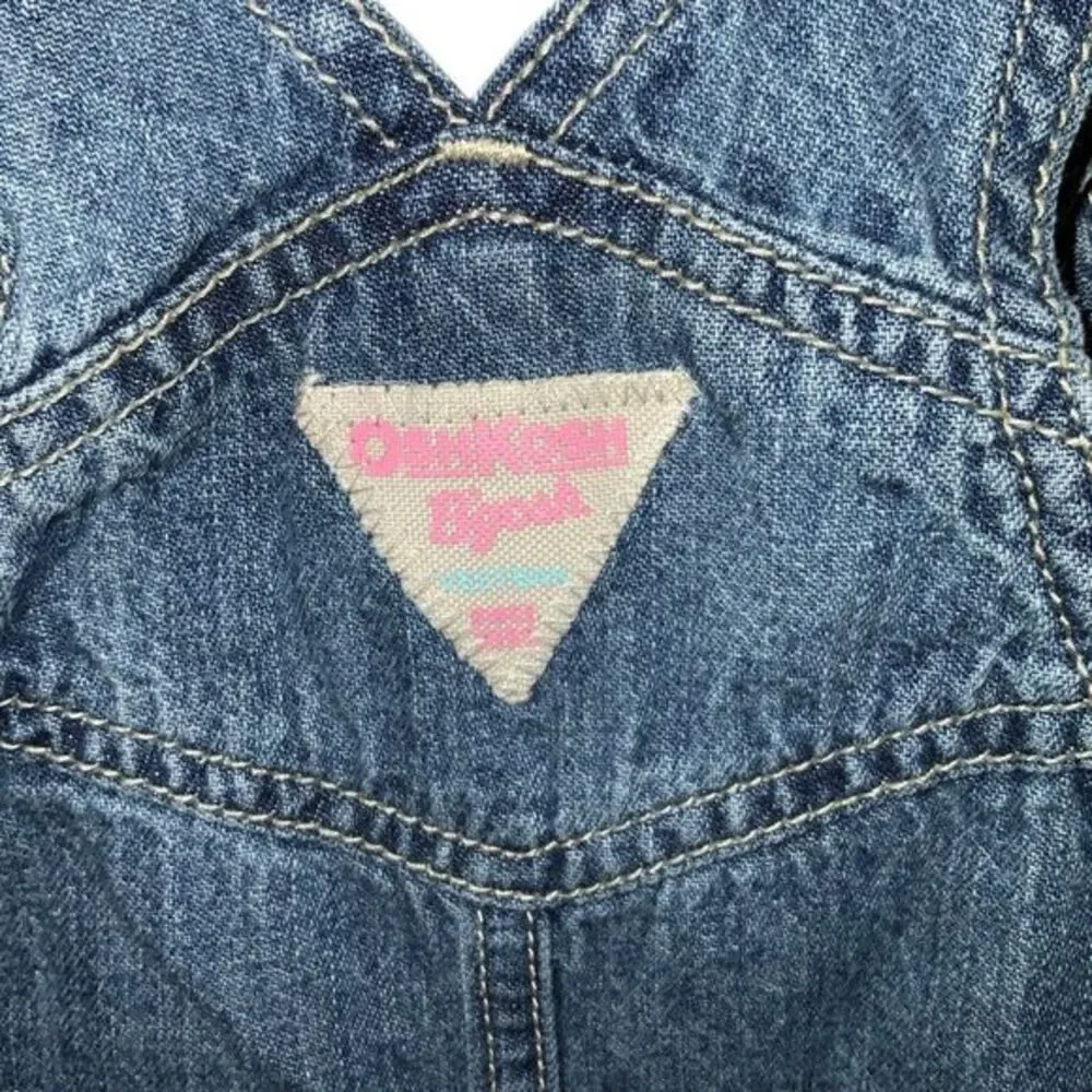Vintage OshKosh B'gosh Denim Overalls Romper Embroidered Pocket Shorts 12m